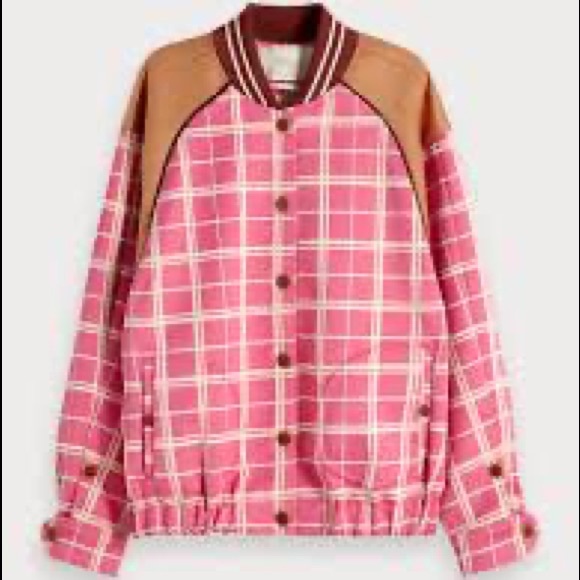 Scotch & Soda Women's Pink Checked Bomber Jacket - Picture 1 of 8